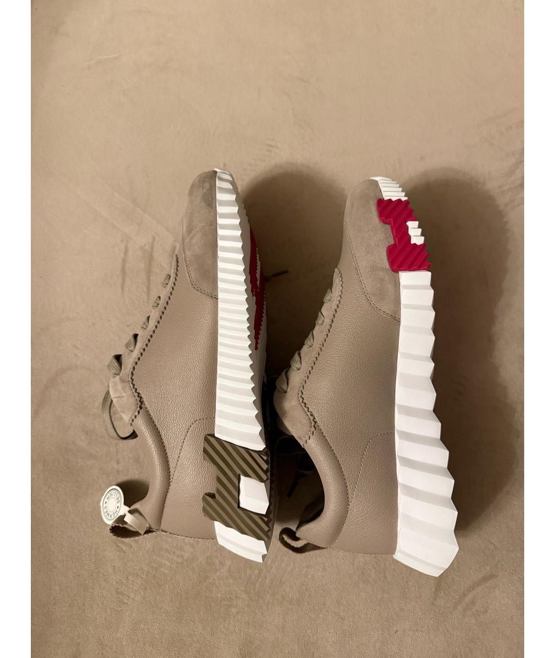 HERMES Бежевые кожаные кроссовки, фото 3