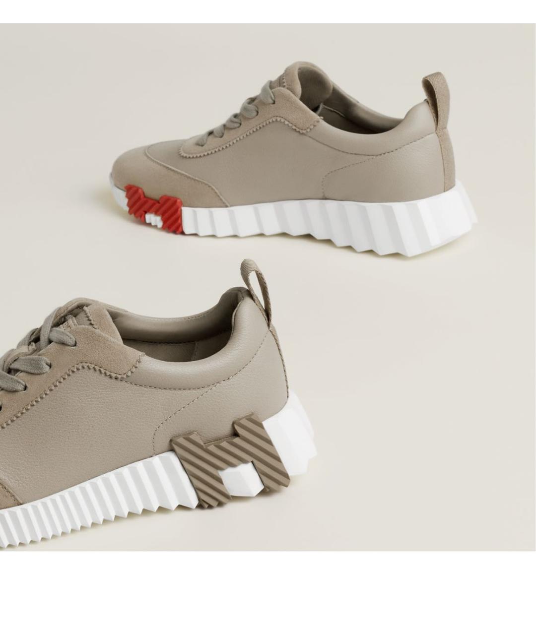 HERMES Бежевые кожаные кроссовки, фото 6