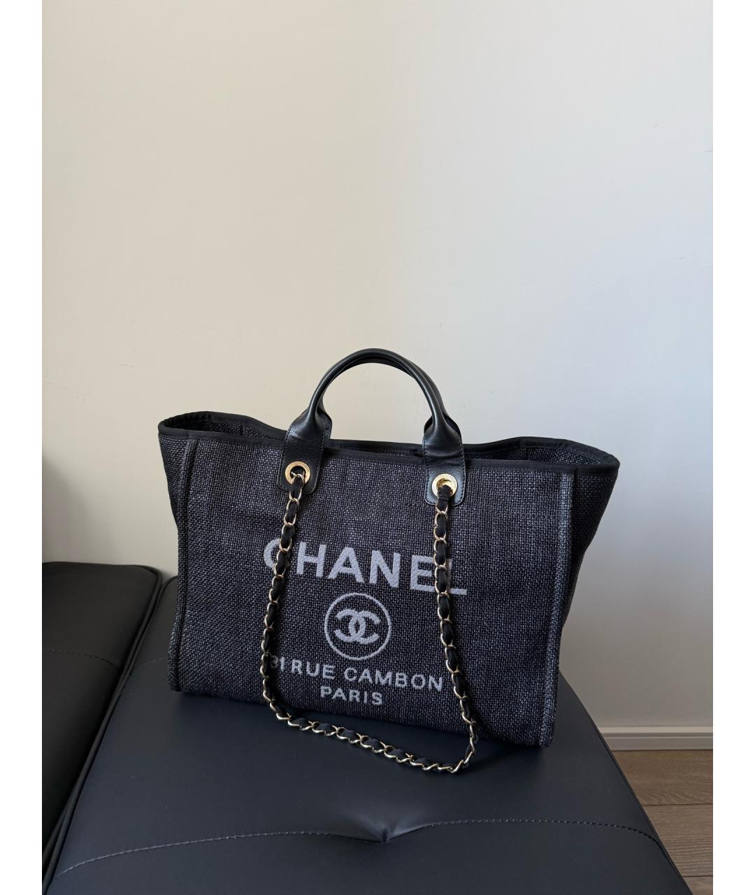 CHANEL Черная деним сумка тоут, фото 9