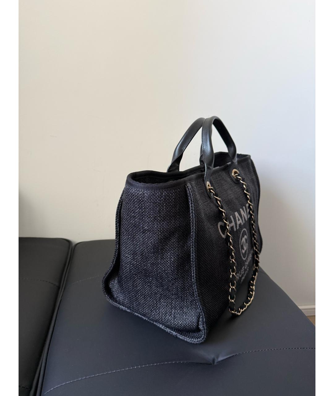 CHANEL Черная деним сумка тоут, фото 4