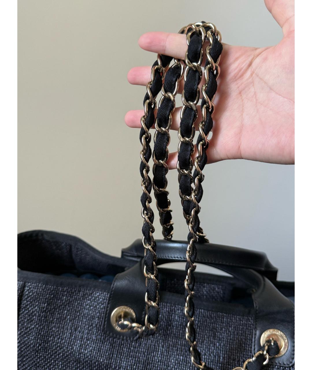 CHANEL Черная деним сумка тоут, фото 6