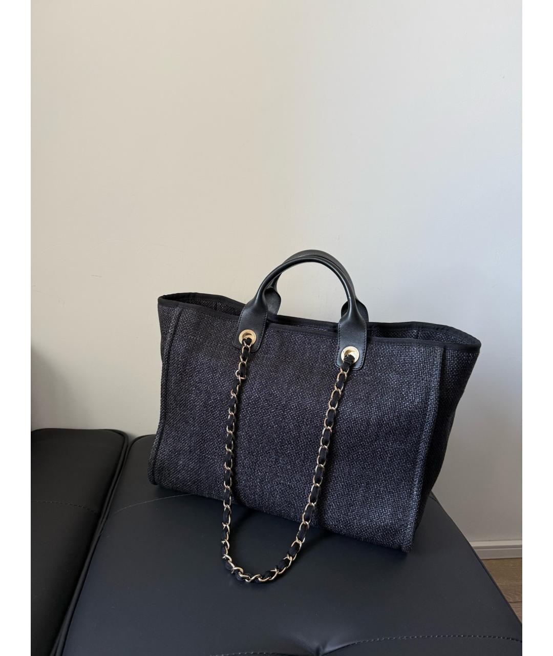 CHANEL Черная деним сумка тоут, фото 3