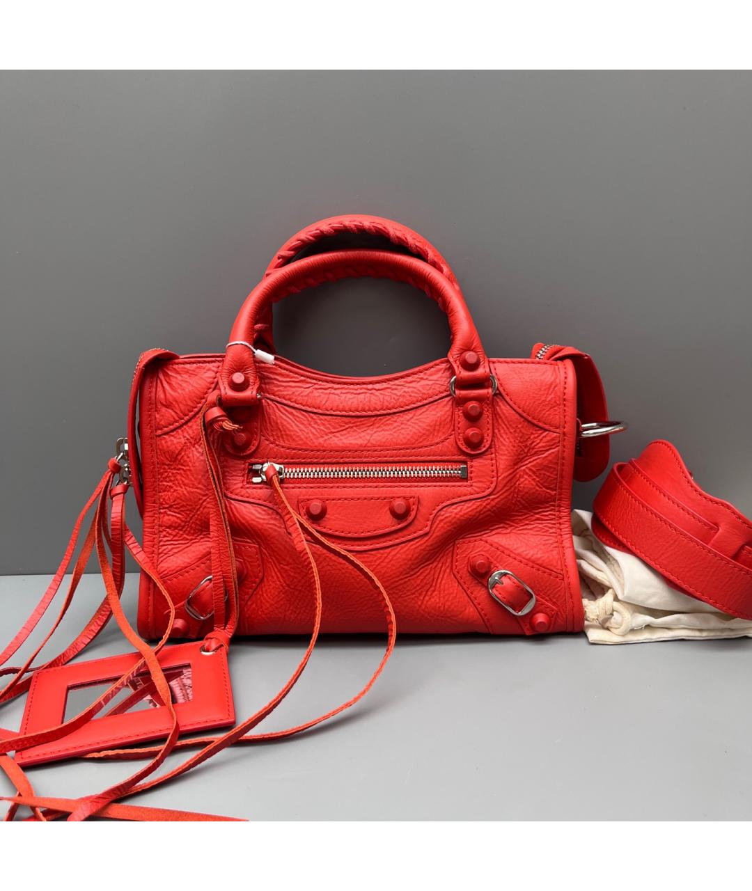 BALENCIAGA Красная кожаная сумка с короткими ручками, фото 7