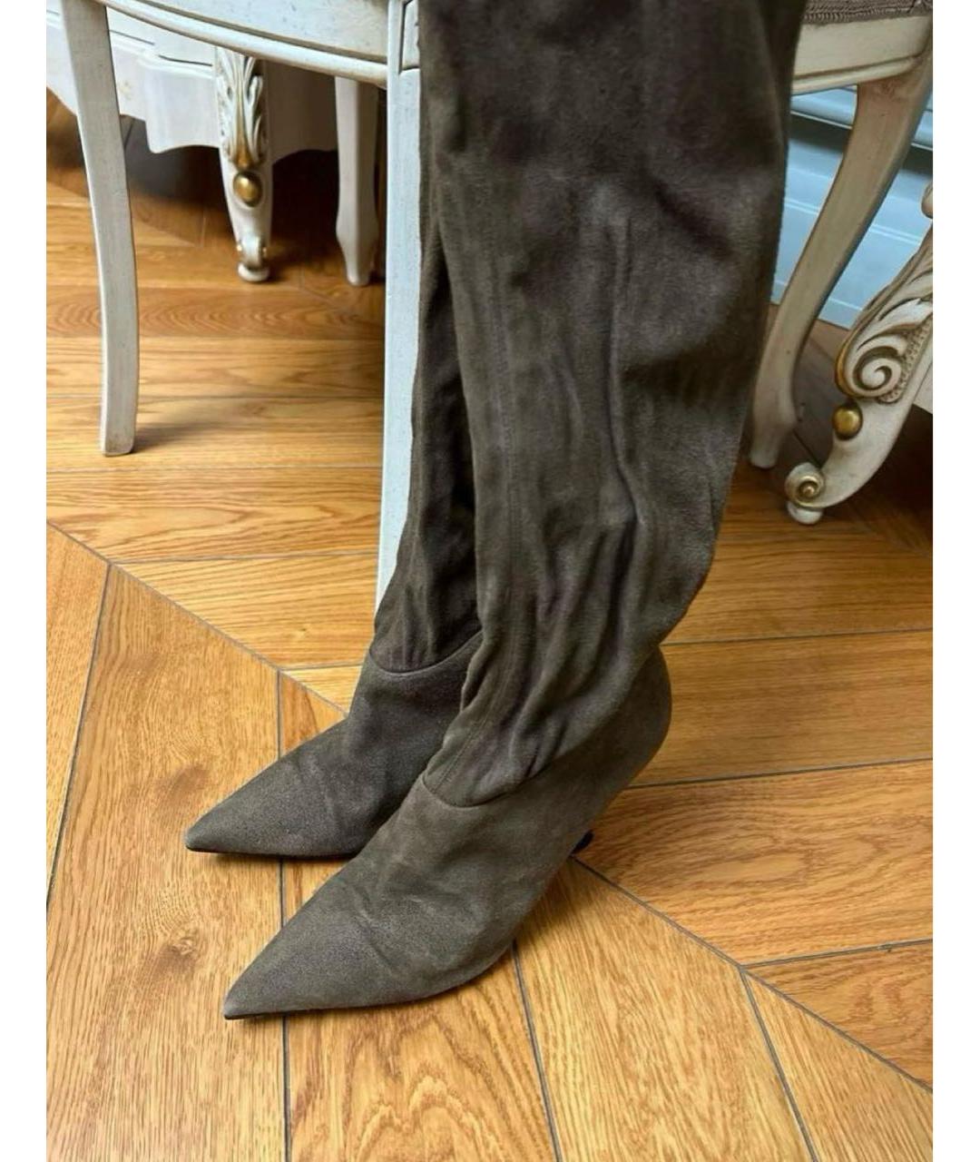 JIMMY CHOO Коричневые замшевые ботфорты, фото 3