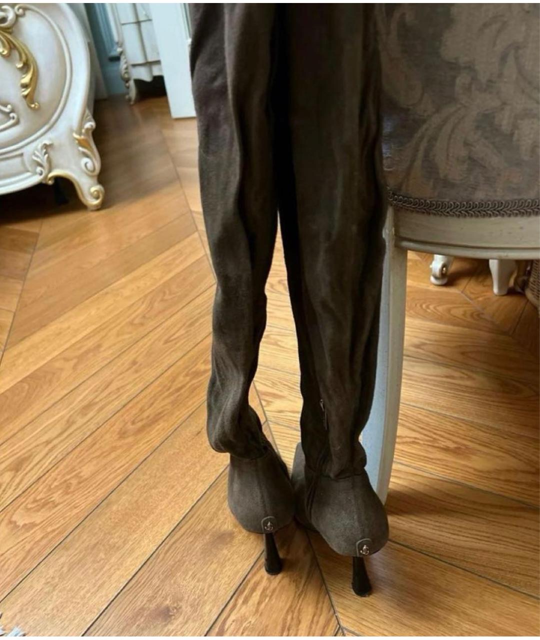 JIMMY CHOO Коричневые замшевые ботфорты, фото 4