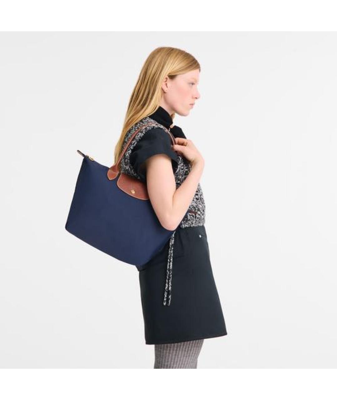 LONGCHAMP Темно-синяя синтетическая сумка тоут, фото 2