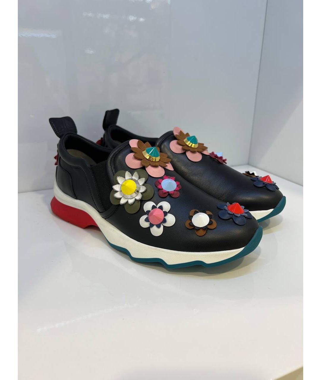 FENDI Черные кожаные кроссовки, фото 2