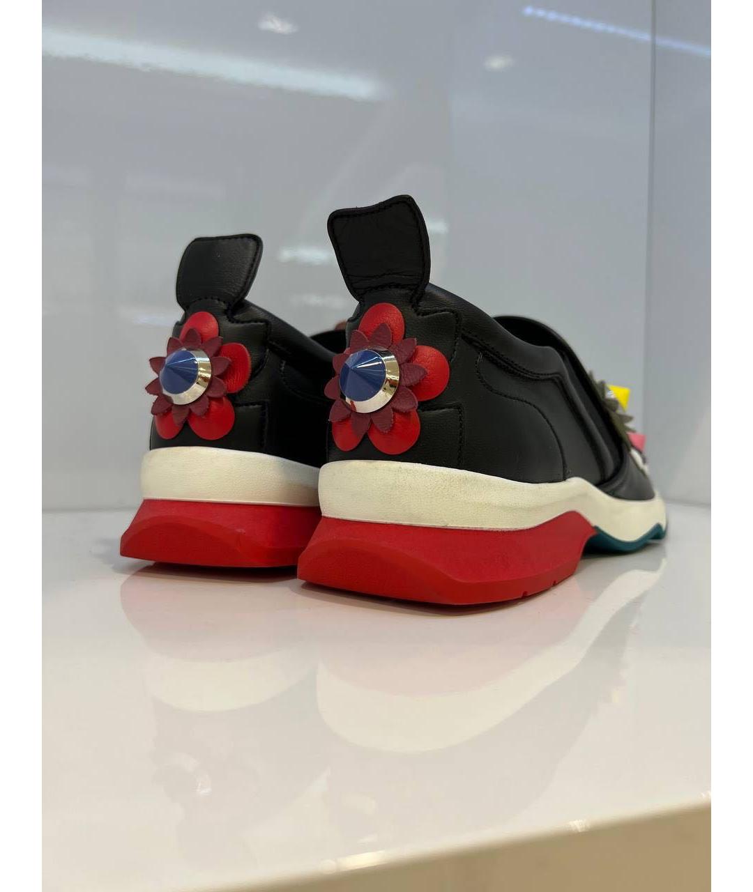 FENDI Черные кожаные кроссовки, фото 4