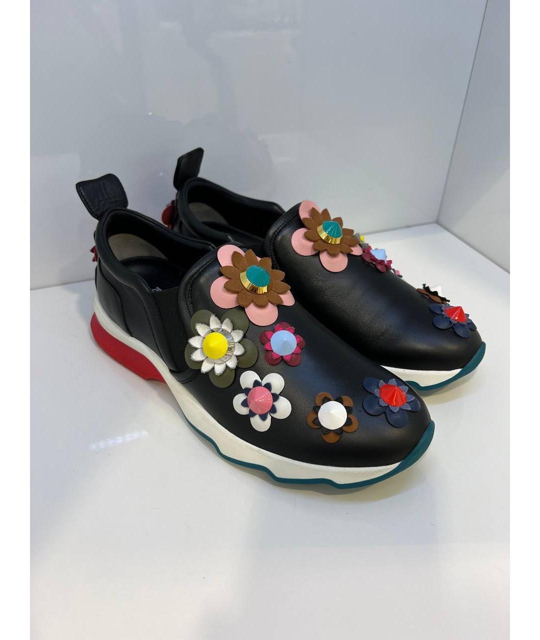 FENDI Черные кожаные кроссовки, фото 3