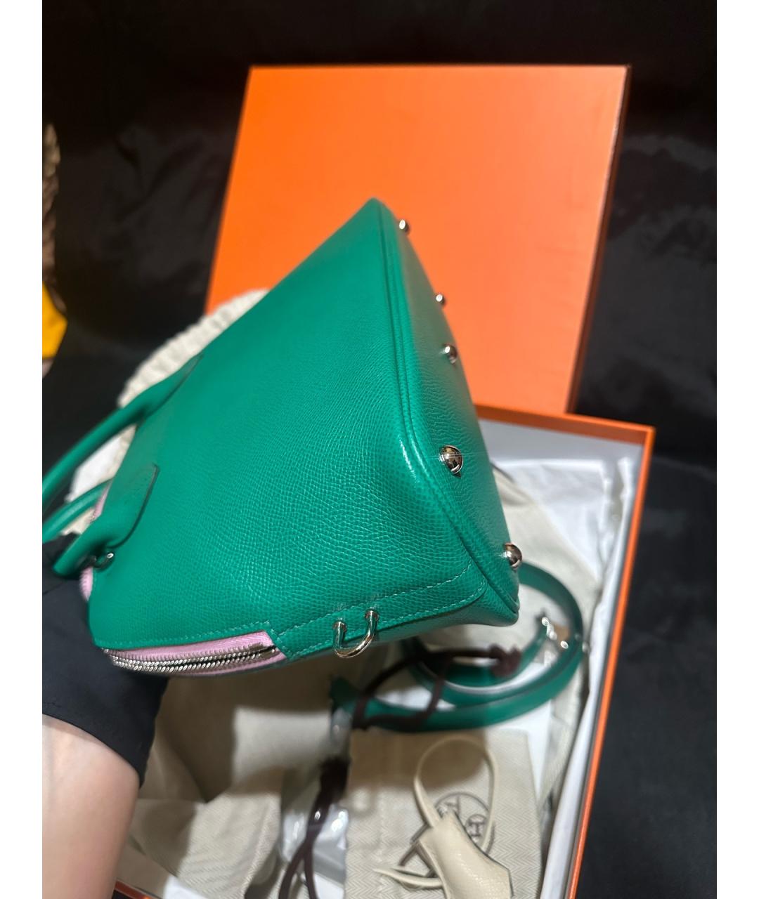 HERMES Зеленая кожаная сумка с короткими ручками, фото 6