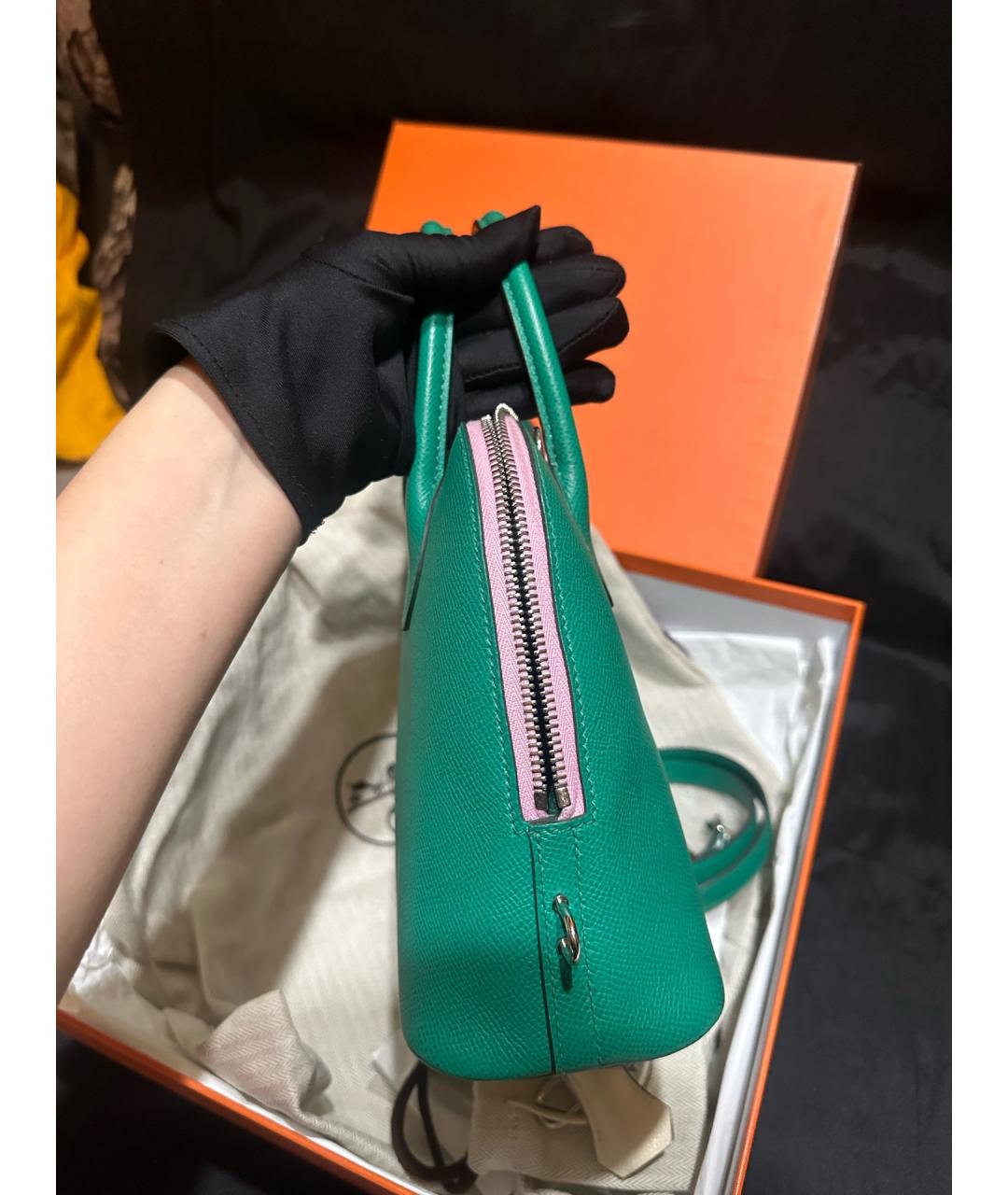 HERMES Зеленая кожаная сумка с короткими ручками, фото 5
