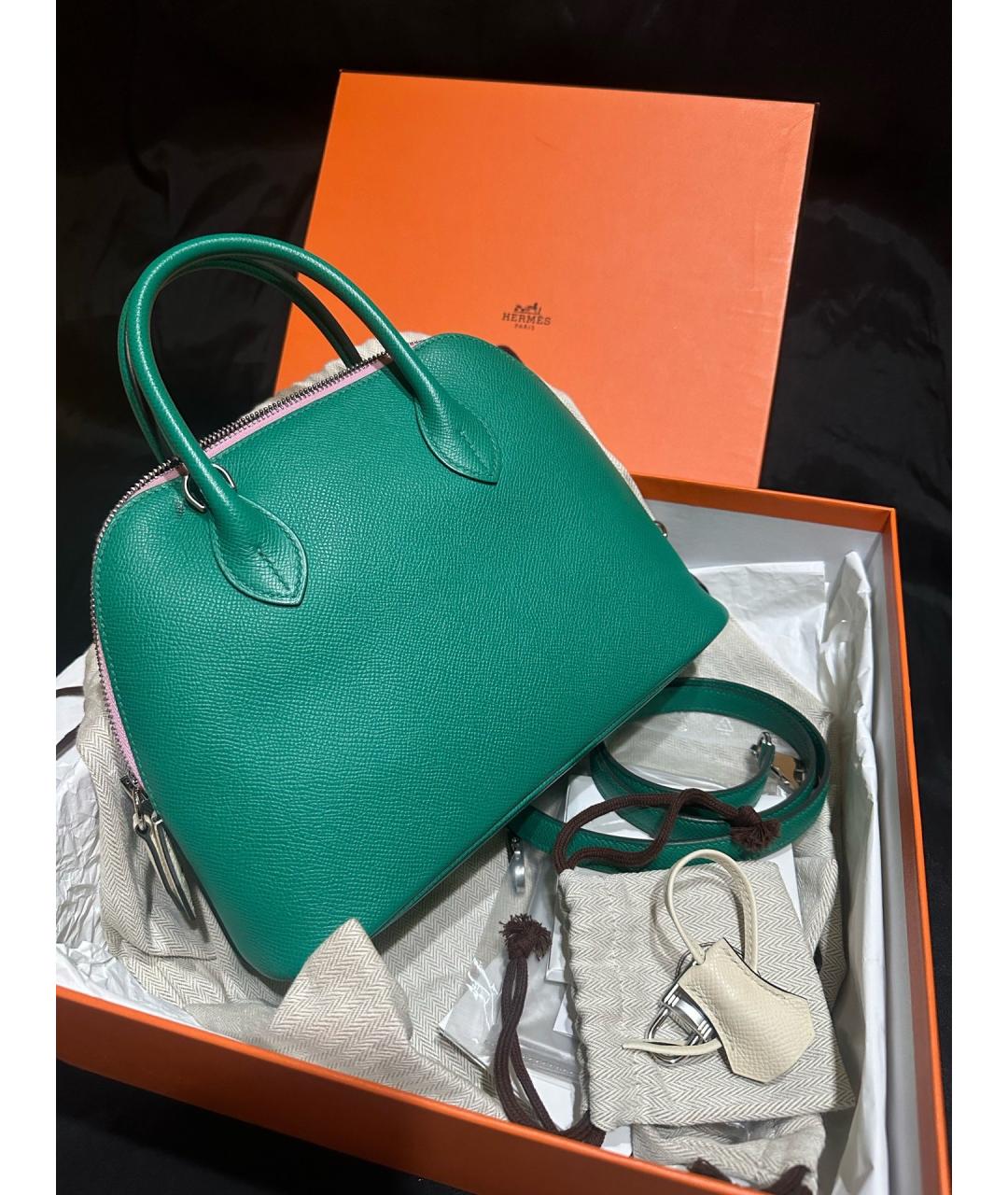 HERMES Зеленая кожаная сумка с короткими ручками, фото 2