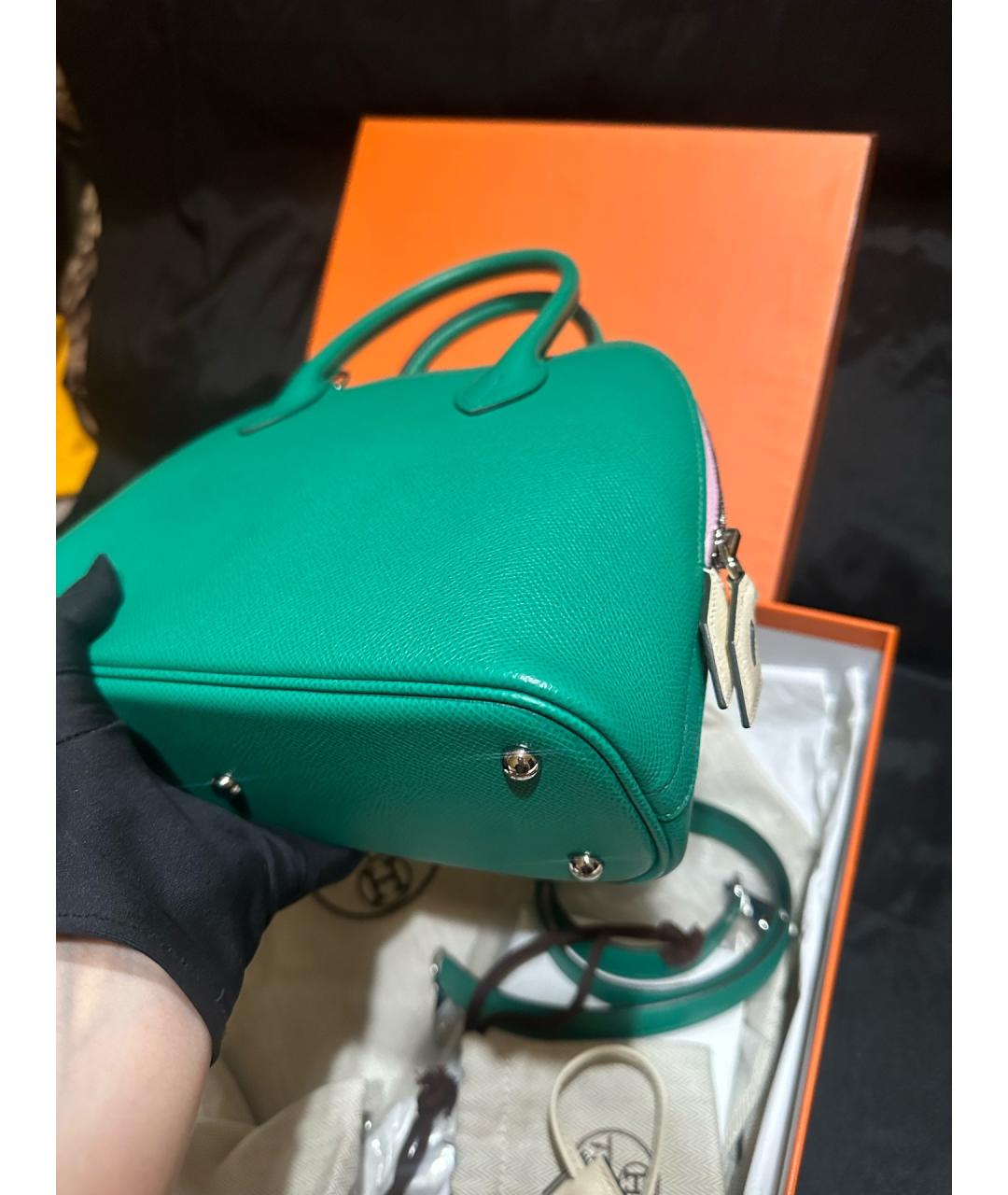 HERMES Зеленая кожаная сумка с короткими ручками, фото 7