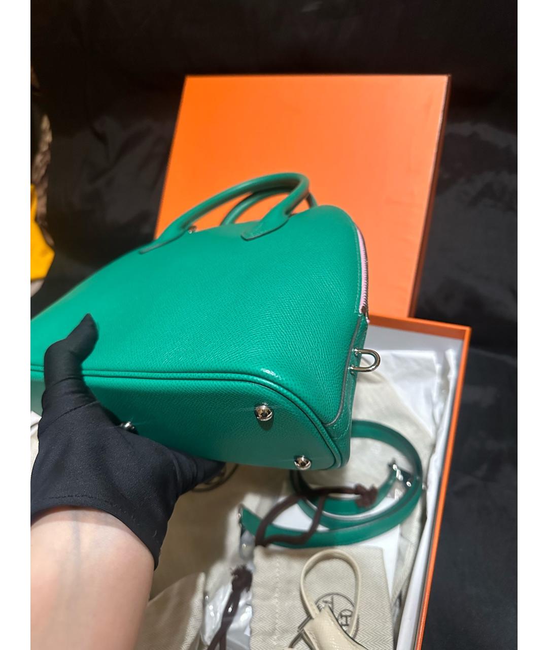 HERMES Зеленая кожаная сумка с короткими ручками, фото 9