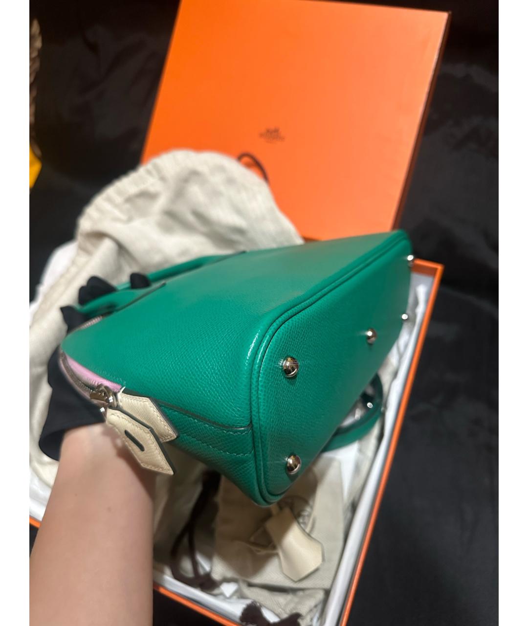 HERMES Зеленая кожаная сумка с короткими ручками, фото 8