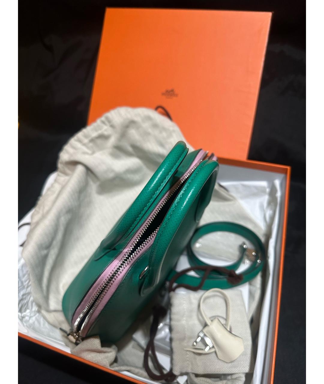 HERMES Зеленая кожаная сумка с короткими ручками, фото 3