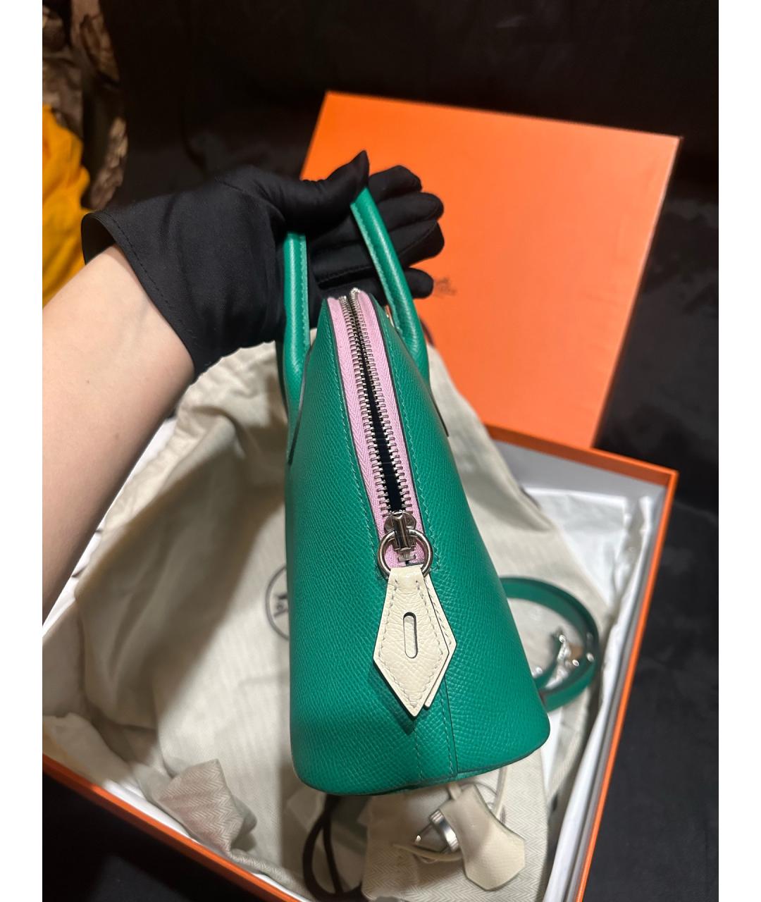 HERMES Зеленая кожаная сумка с короткими ручками, фото 4