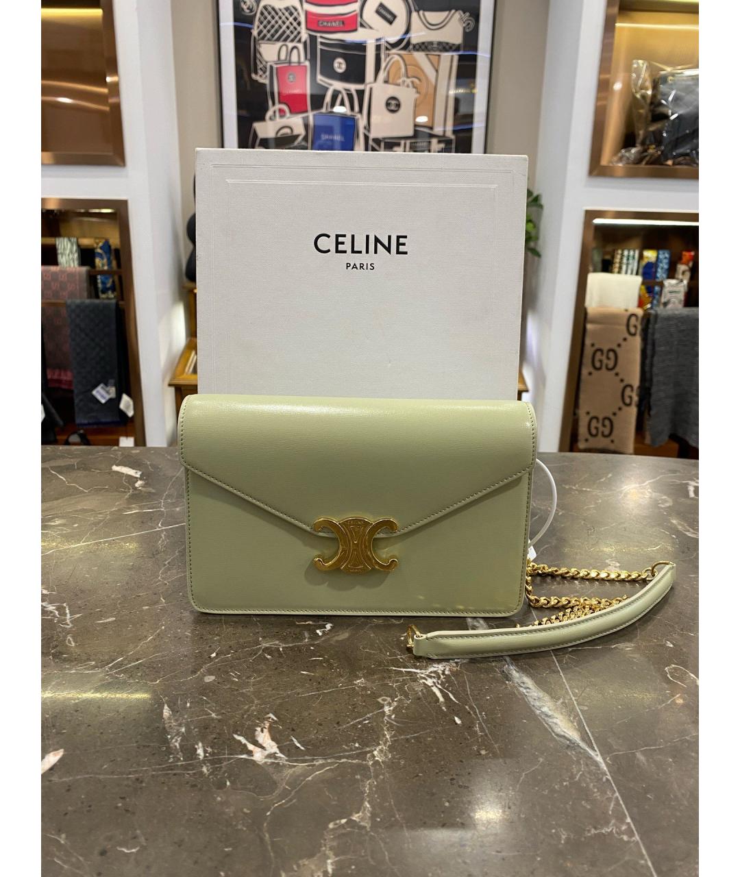 CELINE Зеленая кожаная сумка через плечо, фото 5