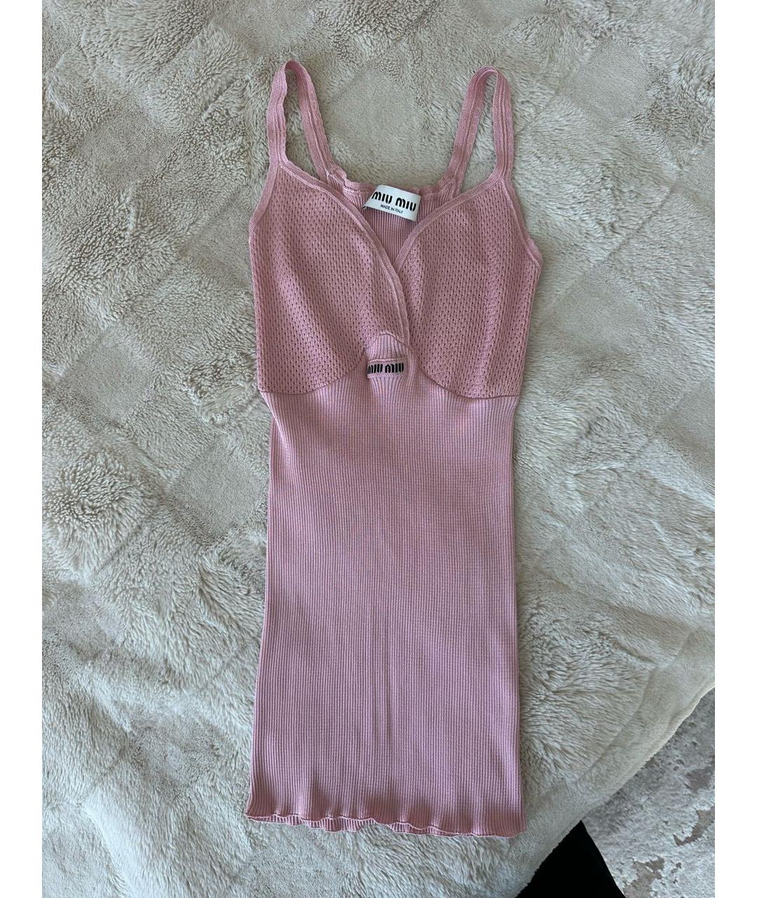 MIU MIU Розовая шелковая майка, фото 4
