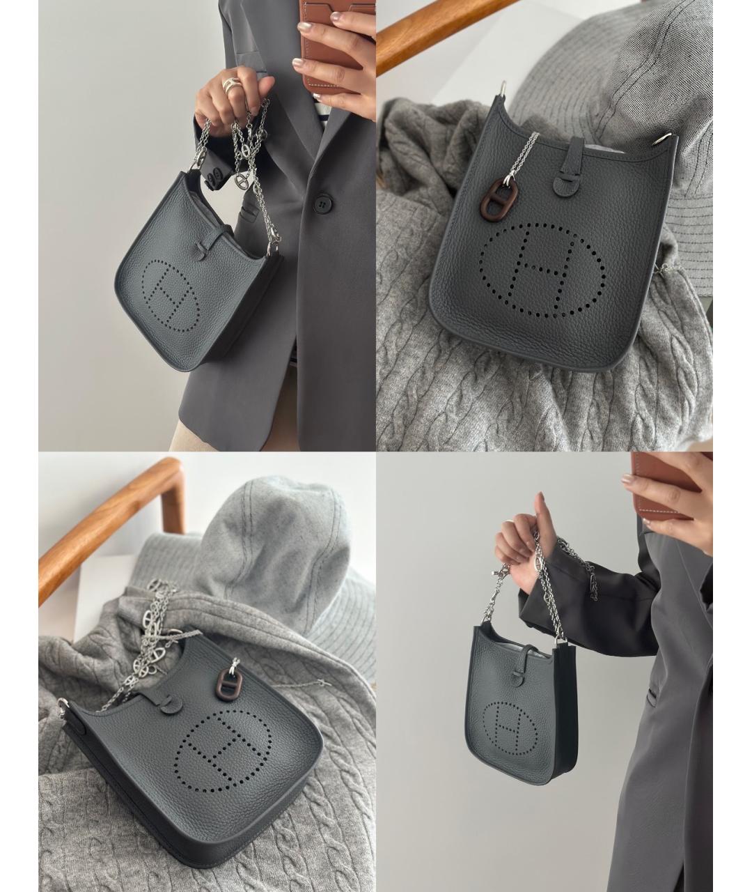 HERMES Антрацитовая кожаная сумка через плечо, фото 4