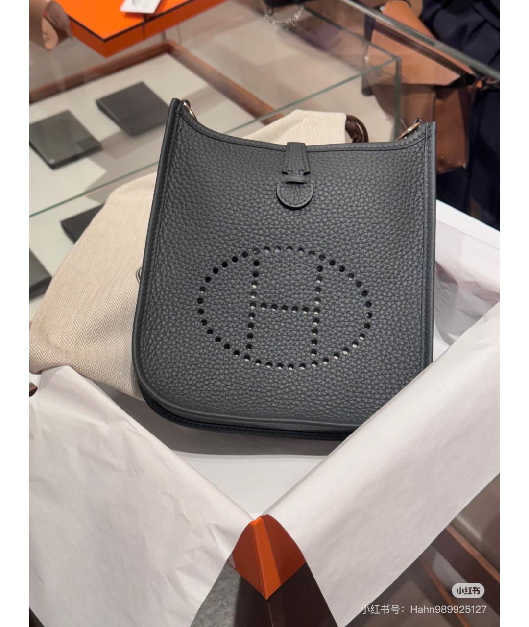 HERMES Антрацитовая кожаная сумка через плечо, фото 5