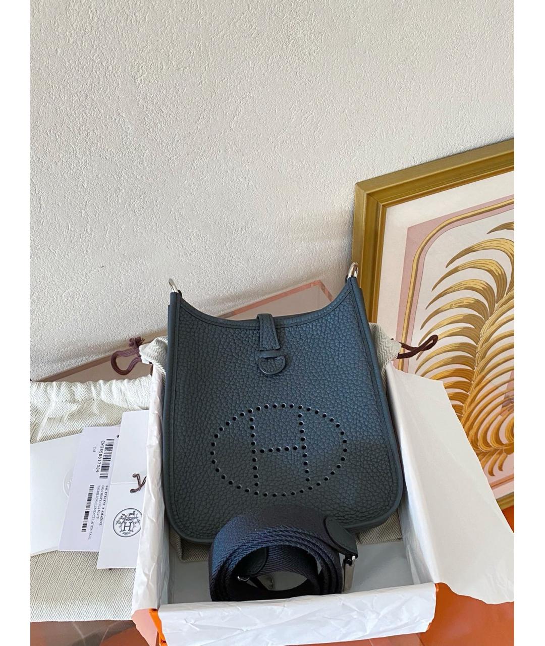 HERMES Антрацитовая кожаная сумка через плечо, фото 7