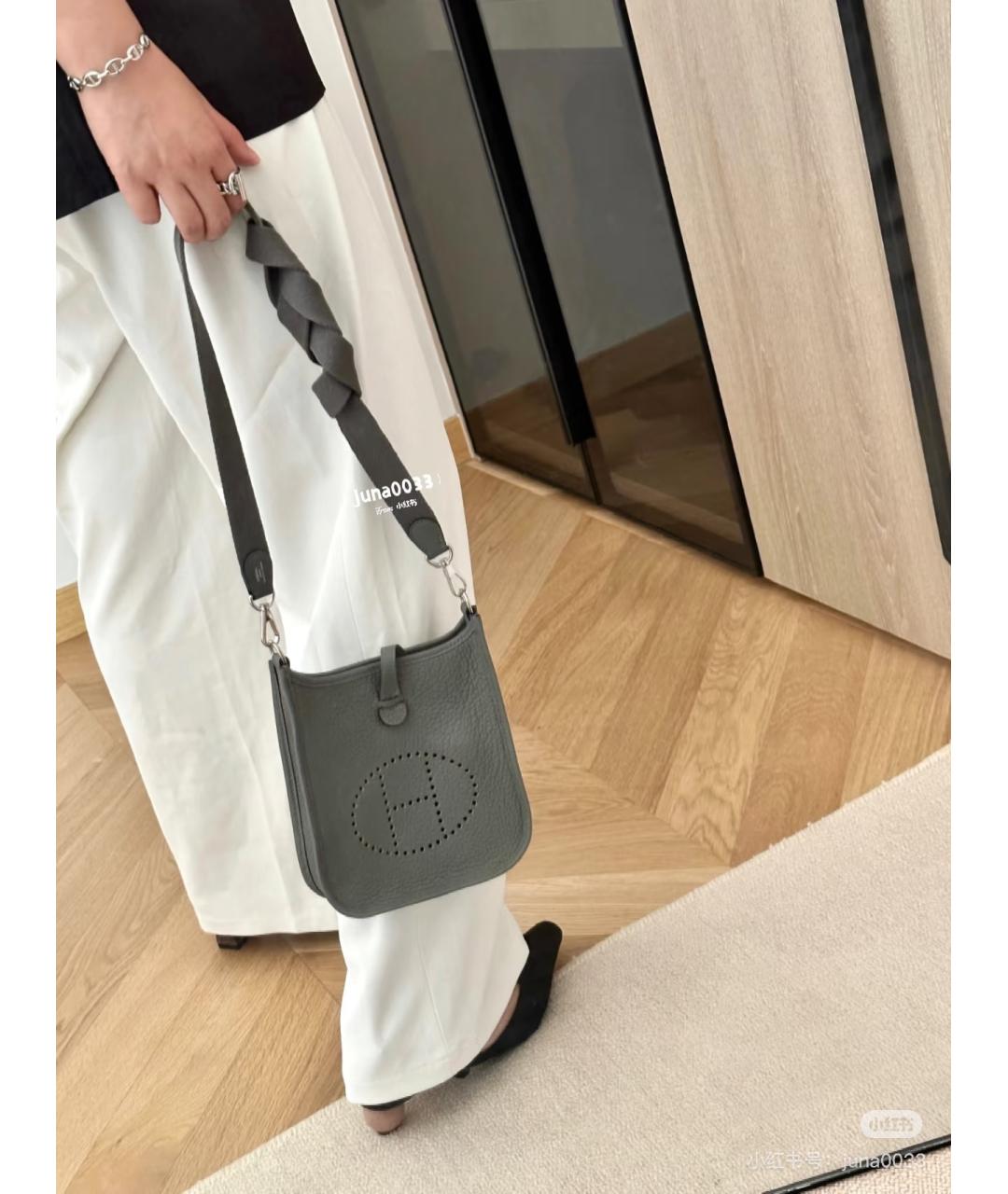 HERMES Антрацитовая кожаная сумка через плечо, фото 6