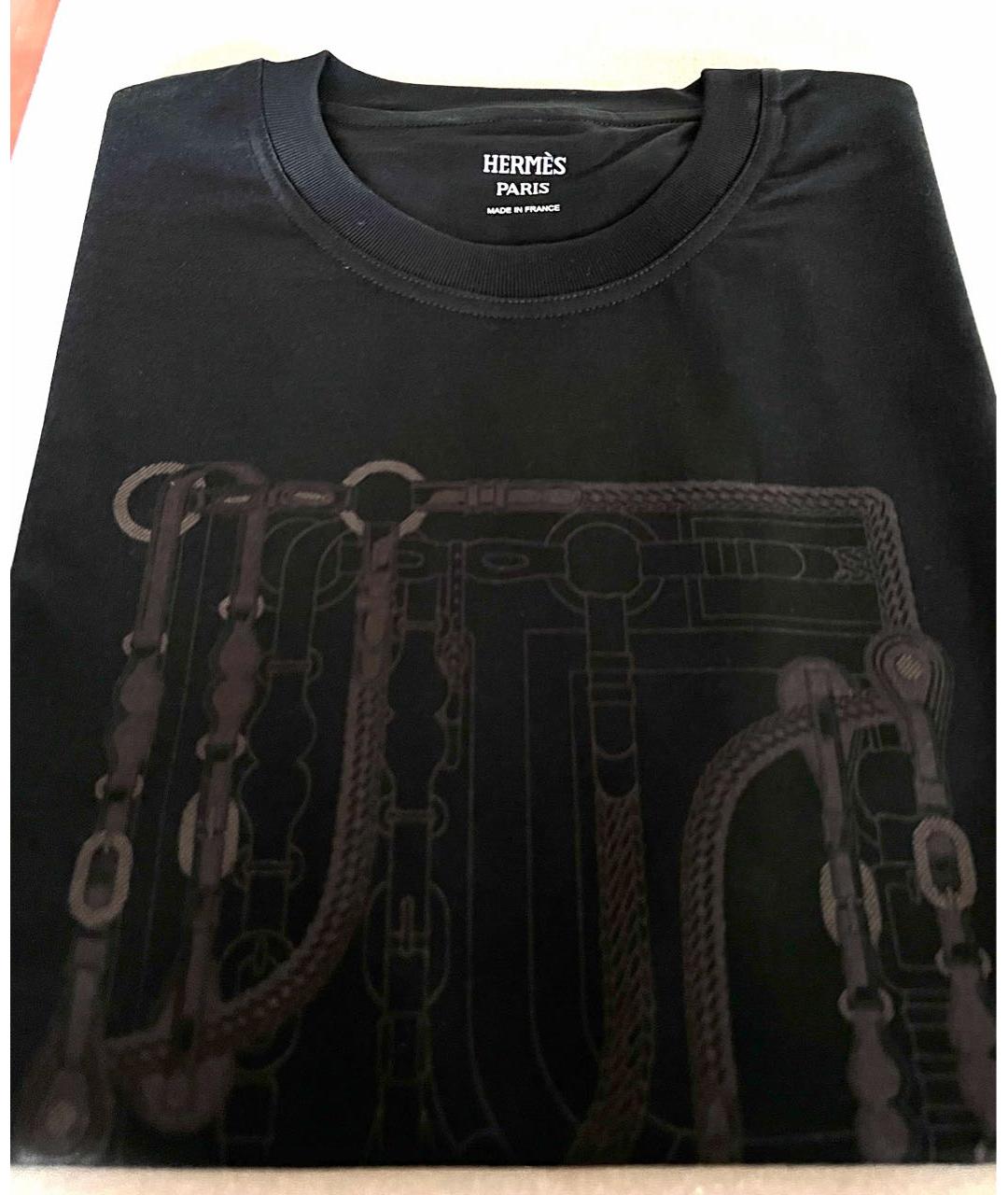 HERMES Черная хлопковая футболка, фото 2