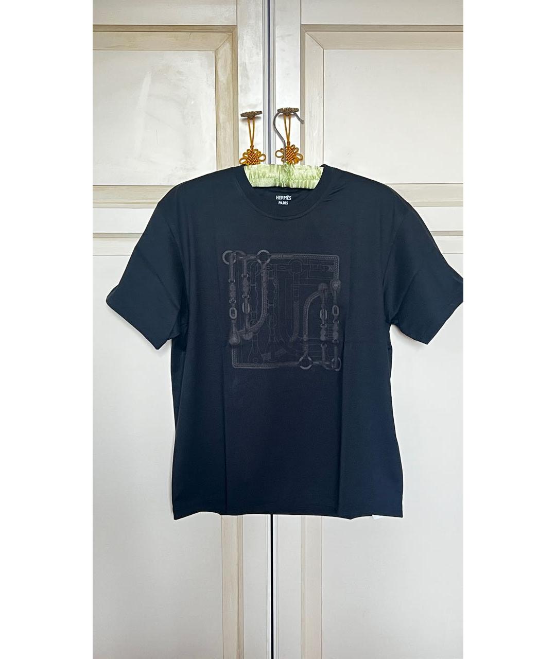 HERMES Черная хлопковая футболка, фото 5