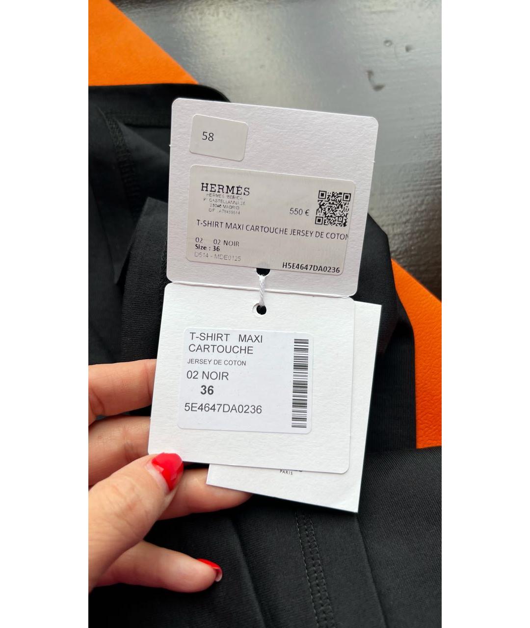 HERMES Черная хлопковая футболка, фото 3