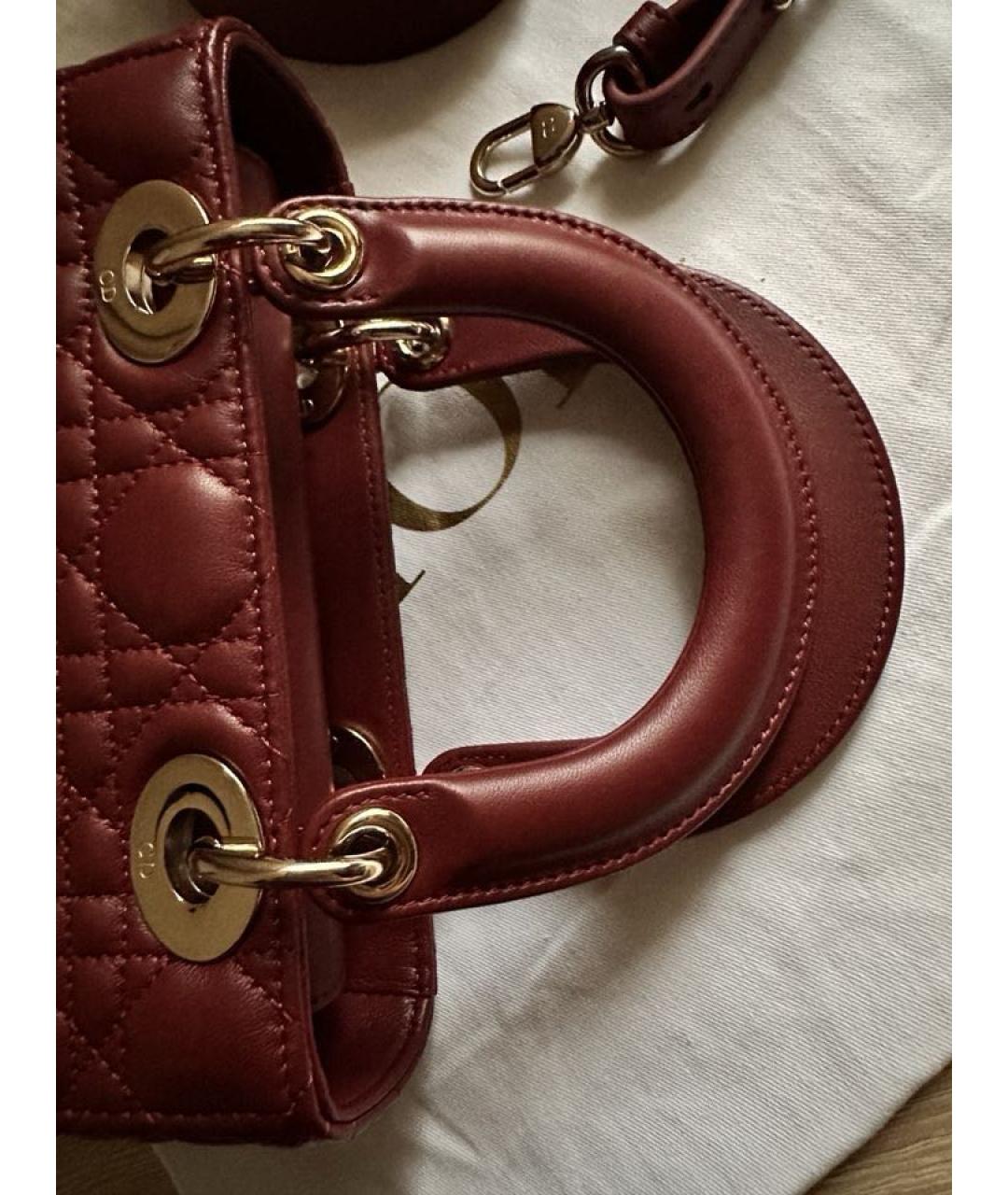 CHRISTIAN DIOR Бордовая кожаная сумка с короткими ручками, фото 3