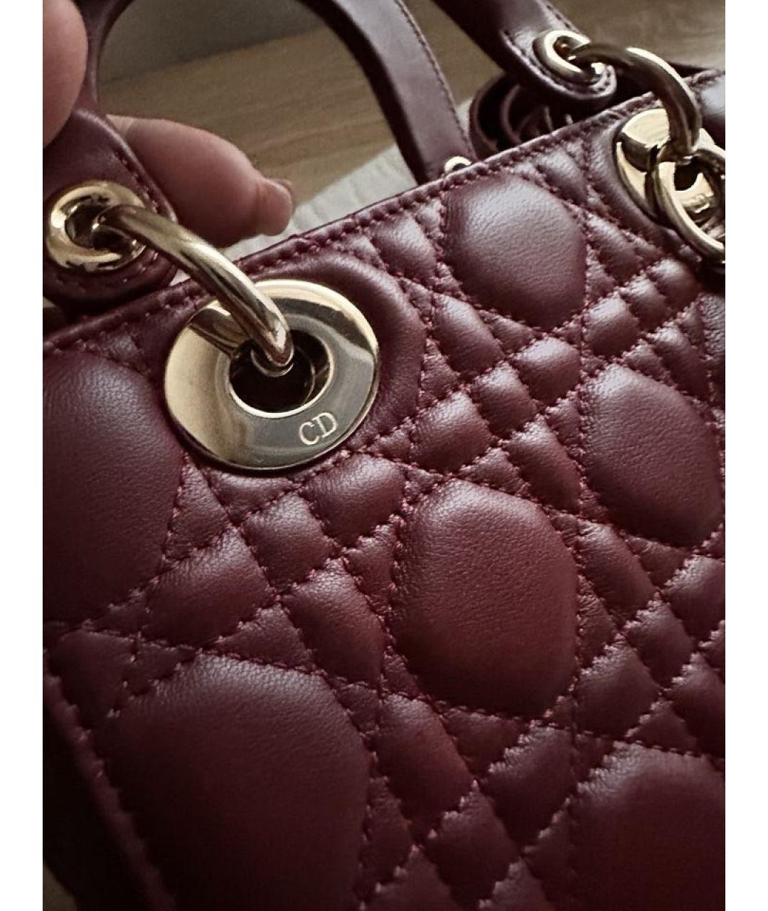 CHRISTIAN DIOR Бордовая кожаная сумка с короткими ручками, фото 4
