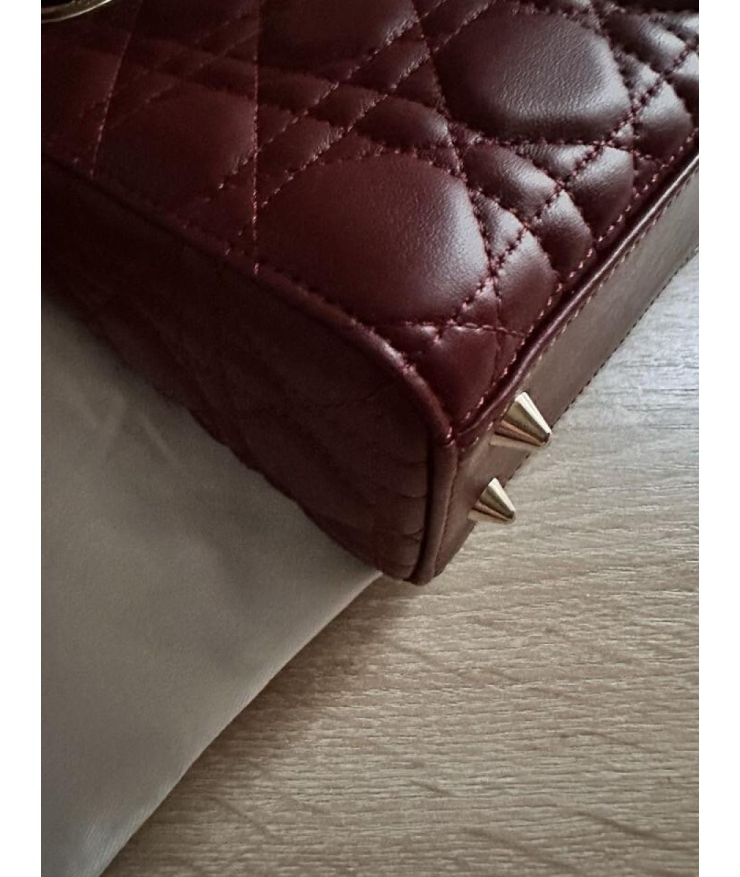 CHRISTIAN DIOR Бордовая кожаная сумка с короткими ручками, фото 5