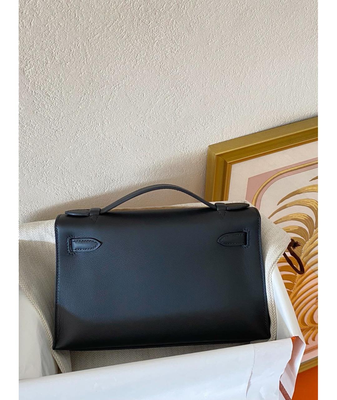 HERMES Черная кожаная сумка с короткими ручками, фото 3