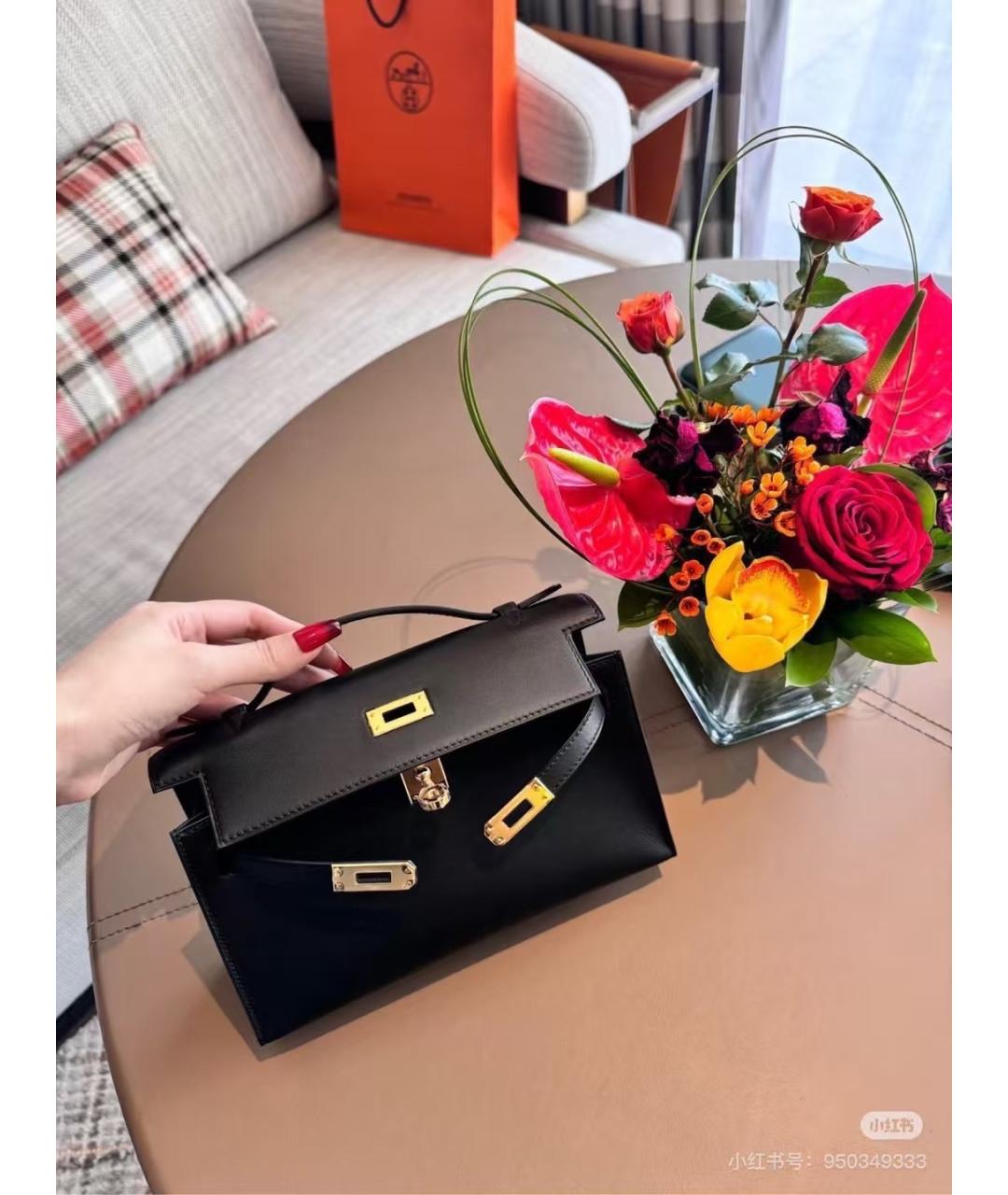 HERMES Черная кожаная сумка с короткими ручками, фото 5