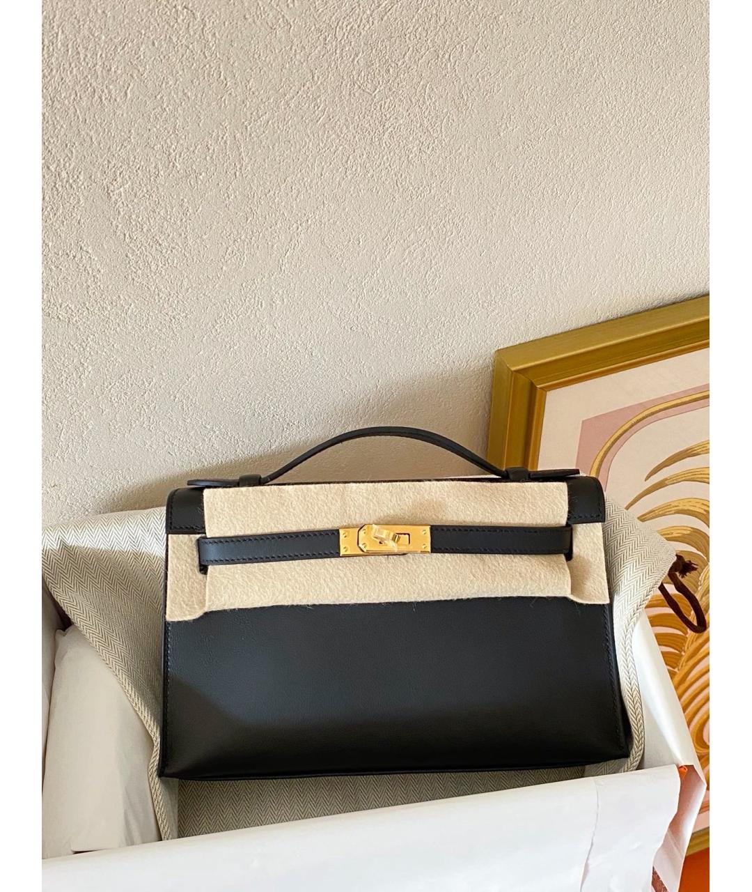 HERMES Черная кожаная сумка с короткими ручками, фото 2