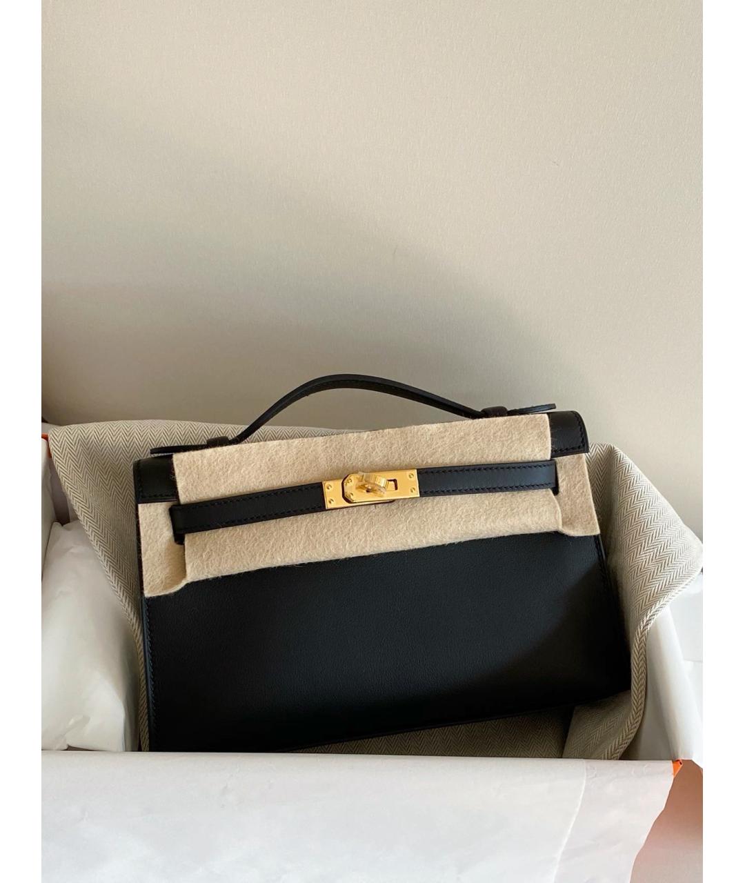 HERMES Черная кожаная сумка с короткими ручками, фото 4