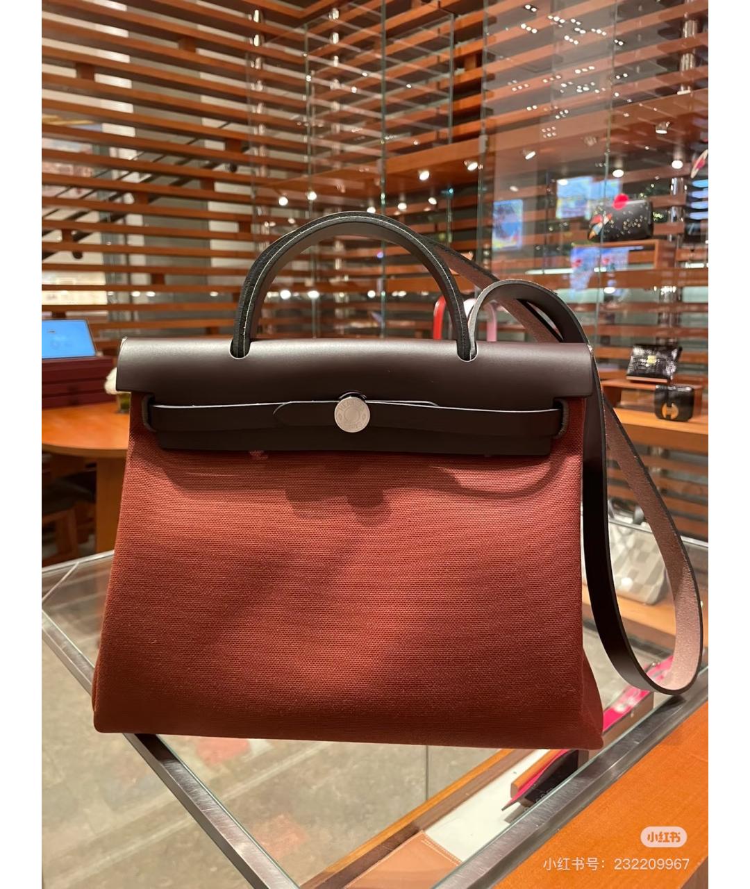 HERMES Коричневая тканевая сумка через плечо, фото 6