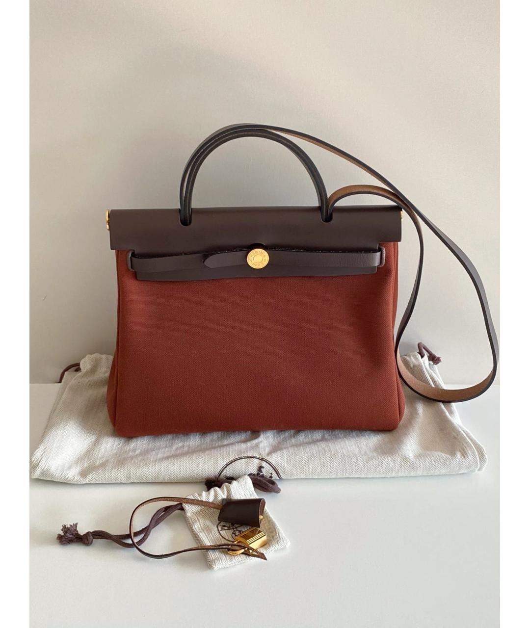 HERMES Коричневая тканевая сумка через плечо, фото 4