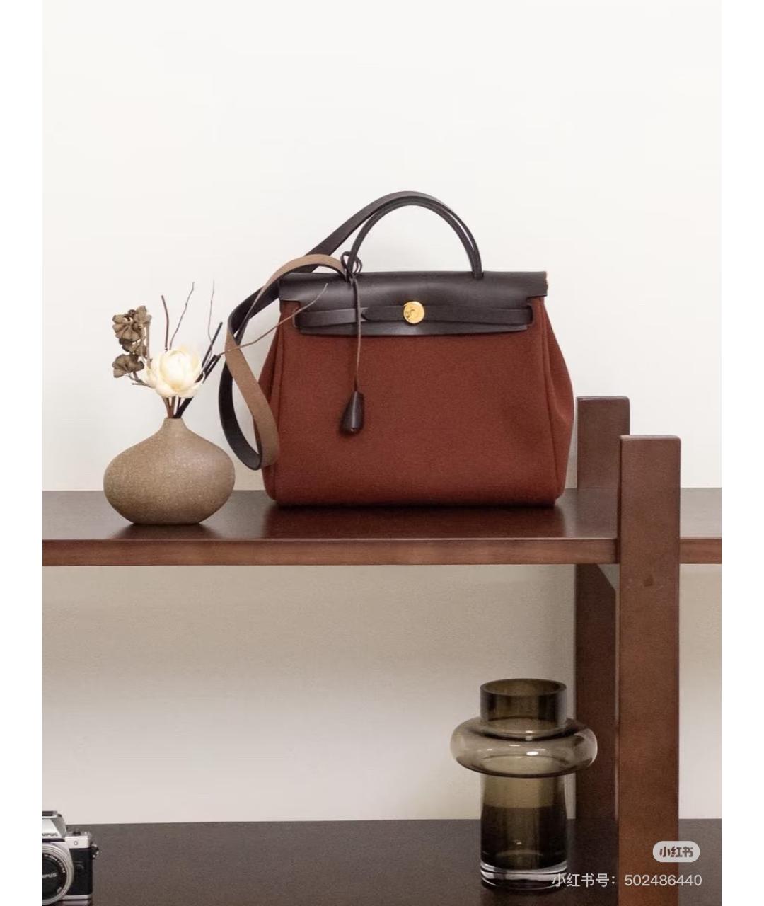 HERMES Коричневая тканевая сумка через плечо, фото 5