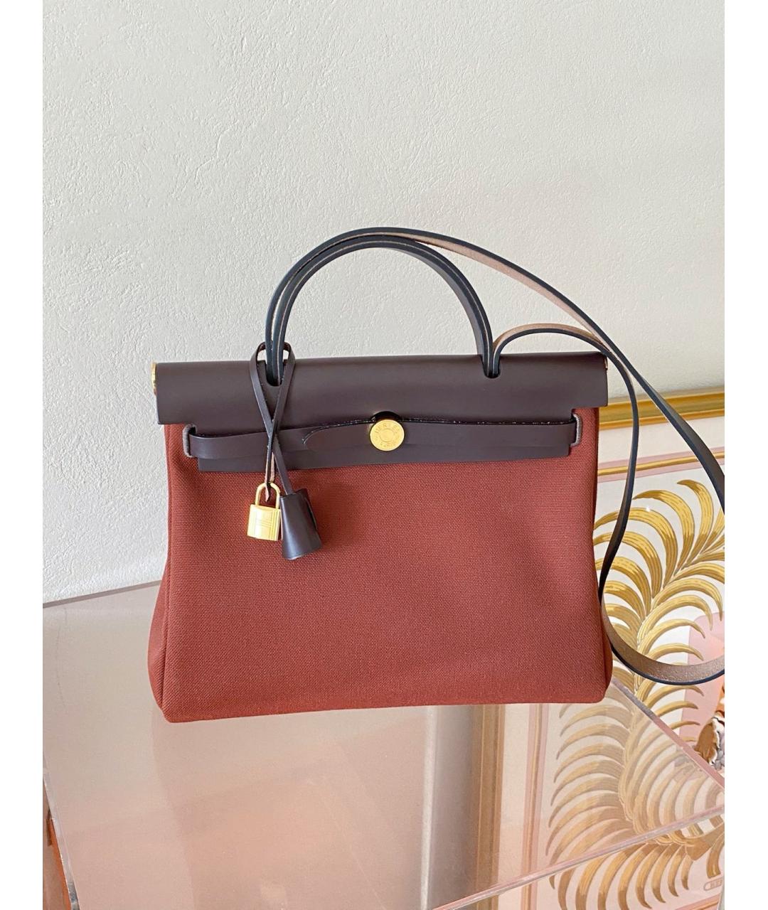 HERMES Коричневая тканевая сумка через плечо, фото 2