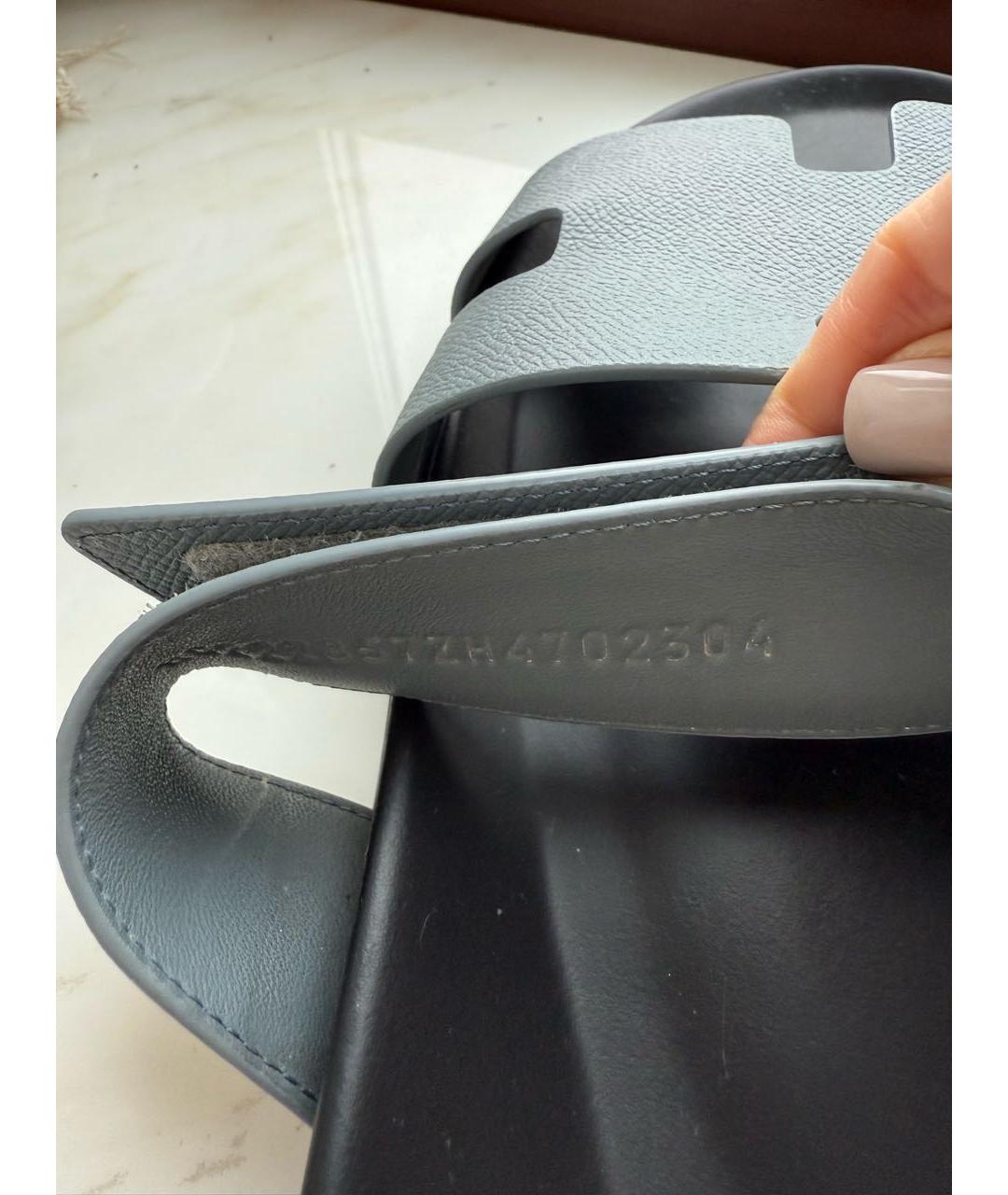 HERMES Голубые кожаные шлепанцы, фото 4