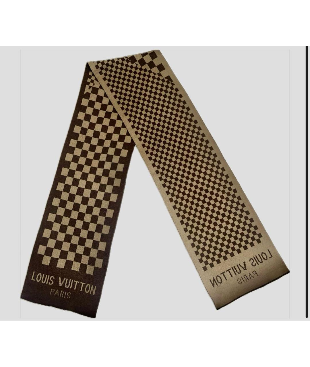 LOUIS VUITTON Коричневый шерстяной шарф, фото 2