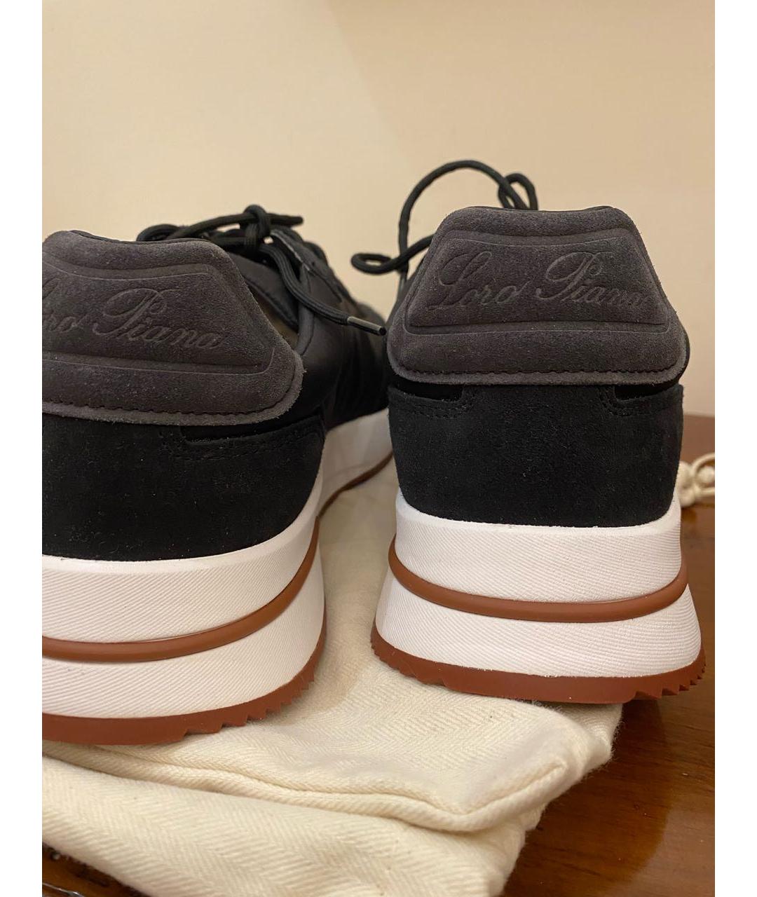 LORO PIANA Черные замшевые низкие кроссовки / кеды, фото 4