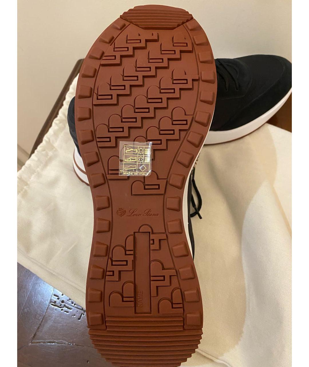 LORO PIANA Черные замшевые низкие кроссовки / кеды, фото 8