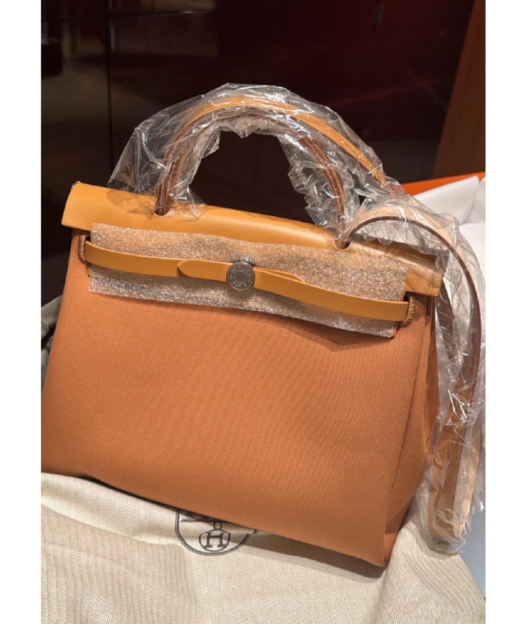 HERMES Бежевая деним сумка с короткими ручками, фото 6