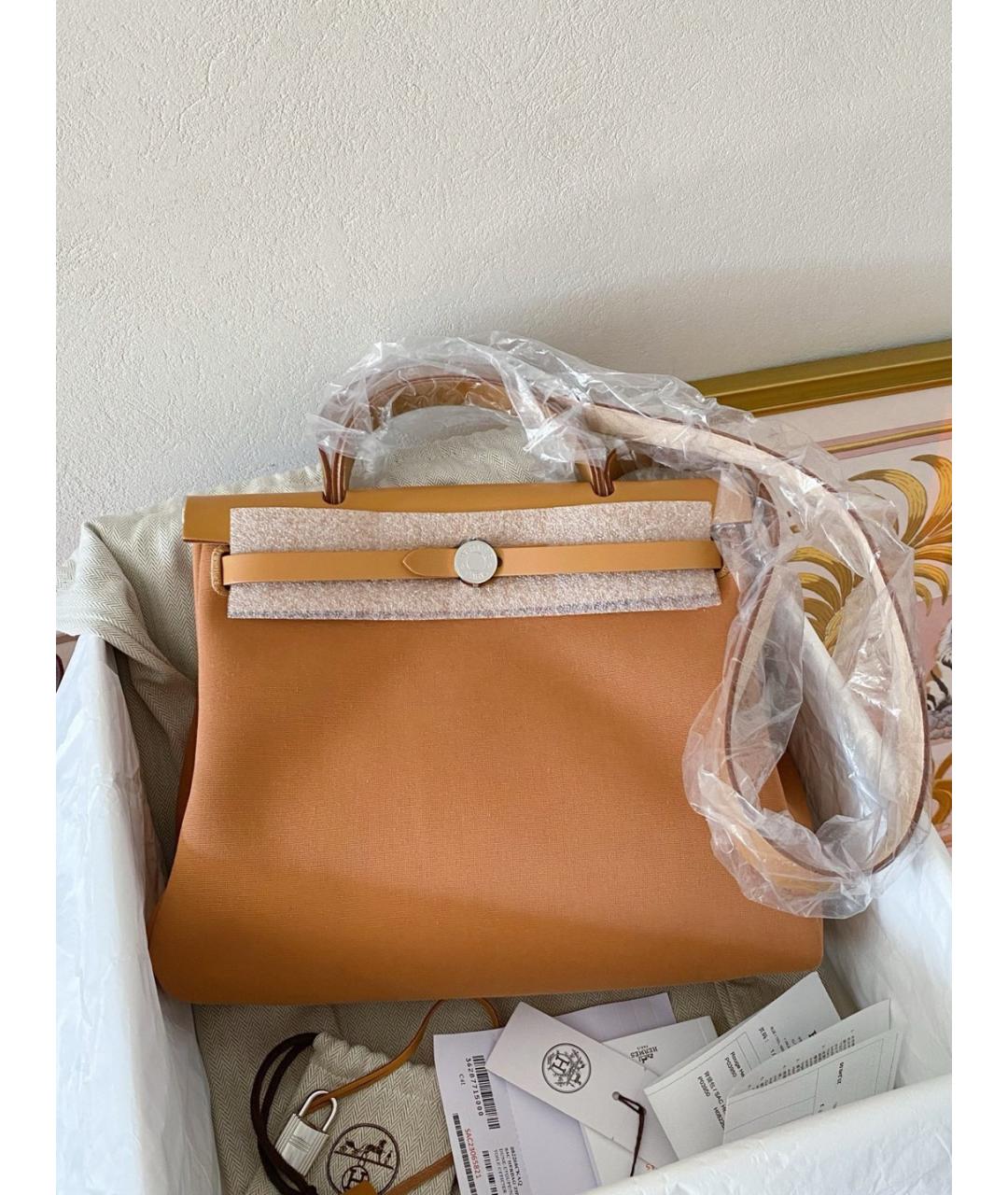 HERMES Бежевая деним сумка с короткими ручками, фото 7