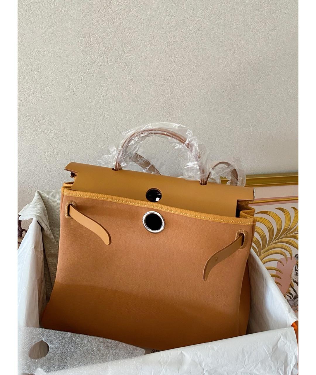 HERMES Бежевая деним сумка с короткими ручками, фото 3