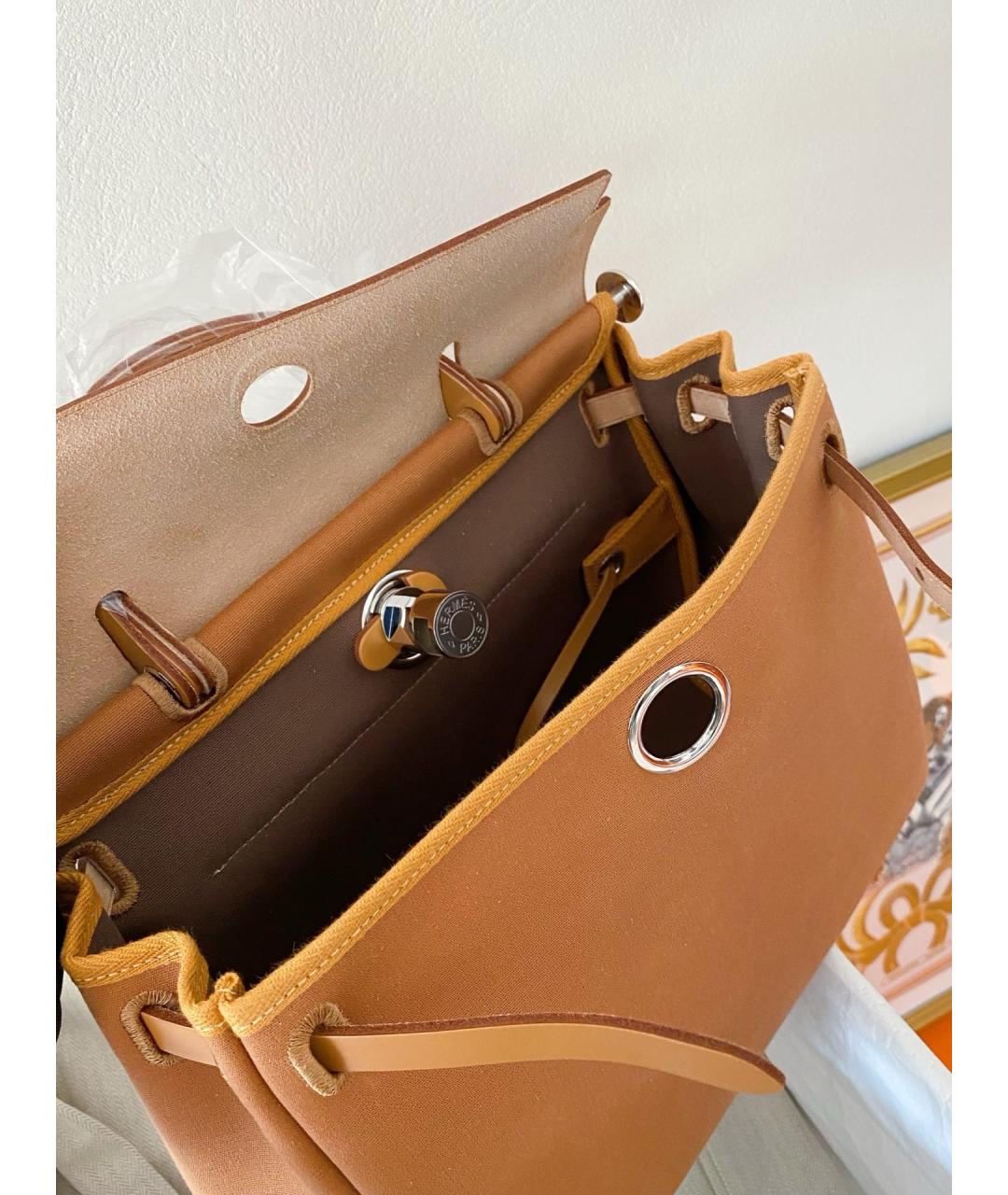 HERMES Бежевая деним сумка с короткими ручками, фото 4