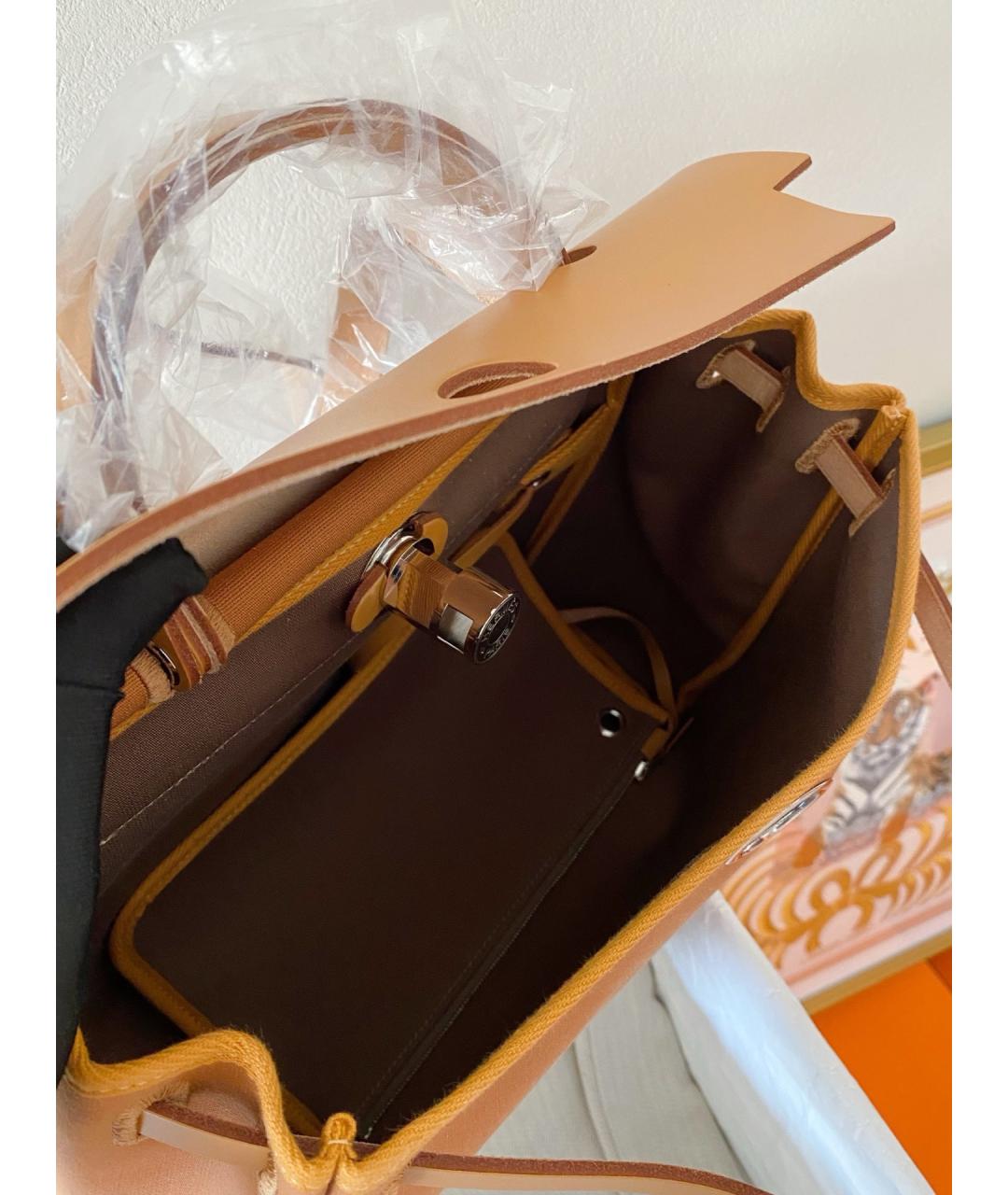 HERMES Бежевая деним сумка с короткими ручками, фото 5